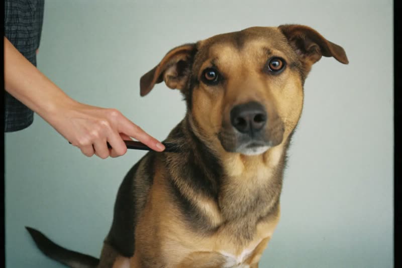 A dog being combed through during a groom